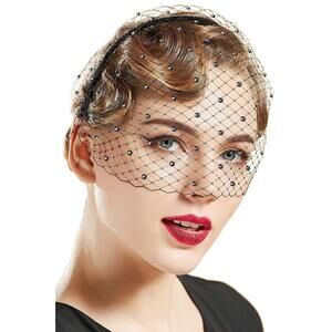 1920s Flapper Fascinator Mesh Veil Headband Bridal Wedding Tea 4646
